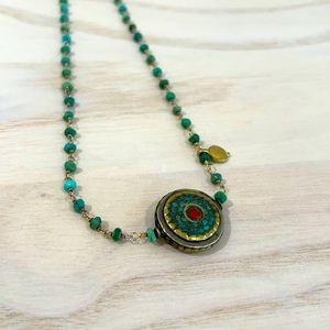 🧿Turquoise & gold fill antique asymmetric necklace